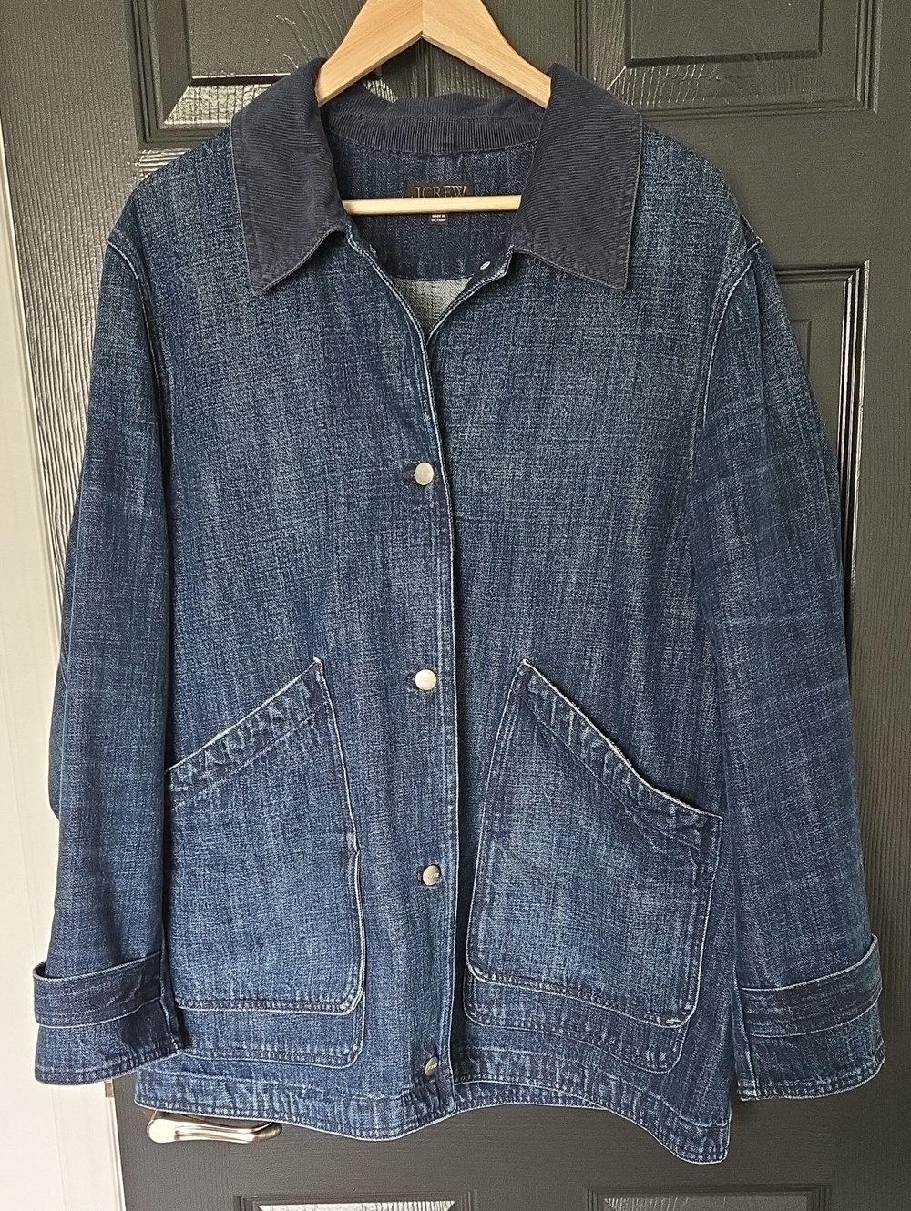 J. Crew Dark Indigo Denim Chore/Barn Jacket with Corduroy Collar